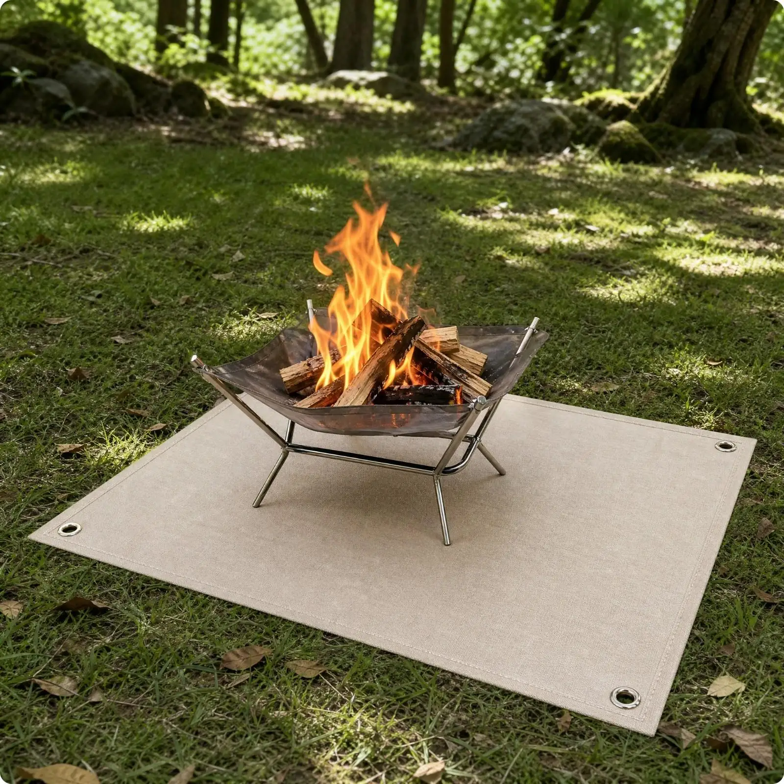 Fiberglass Fire Blanket with Grommets for Outdoor Firewood Rack Heat Resistant Camping Fire Safety Cover for Grill Area