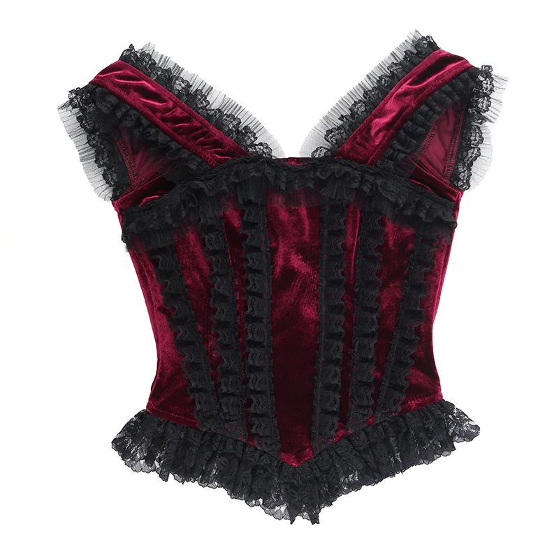 Women\'s Gothic Wind Tops Autumn New Spice Girls Sexy Vest Women Dark Wind Fashion Temperament Slim Suede Lace Tops