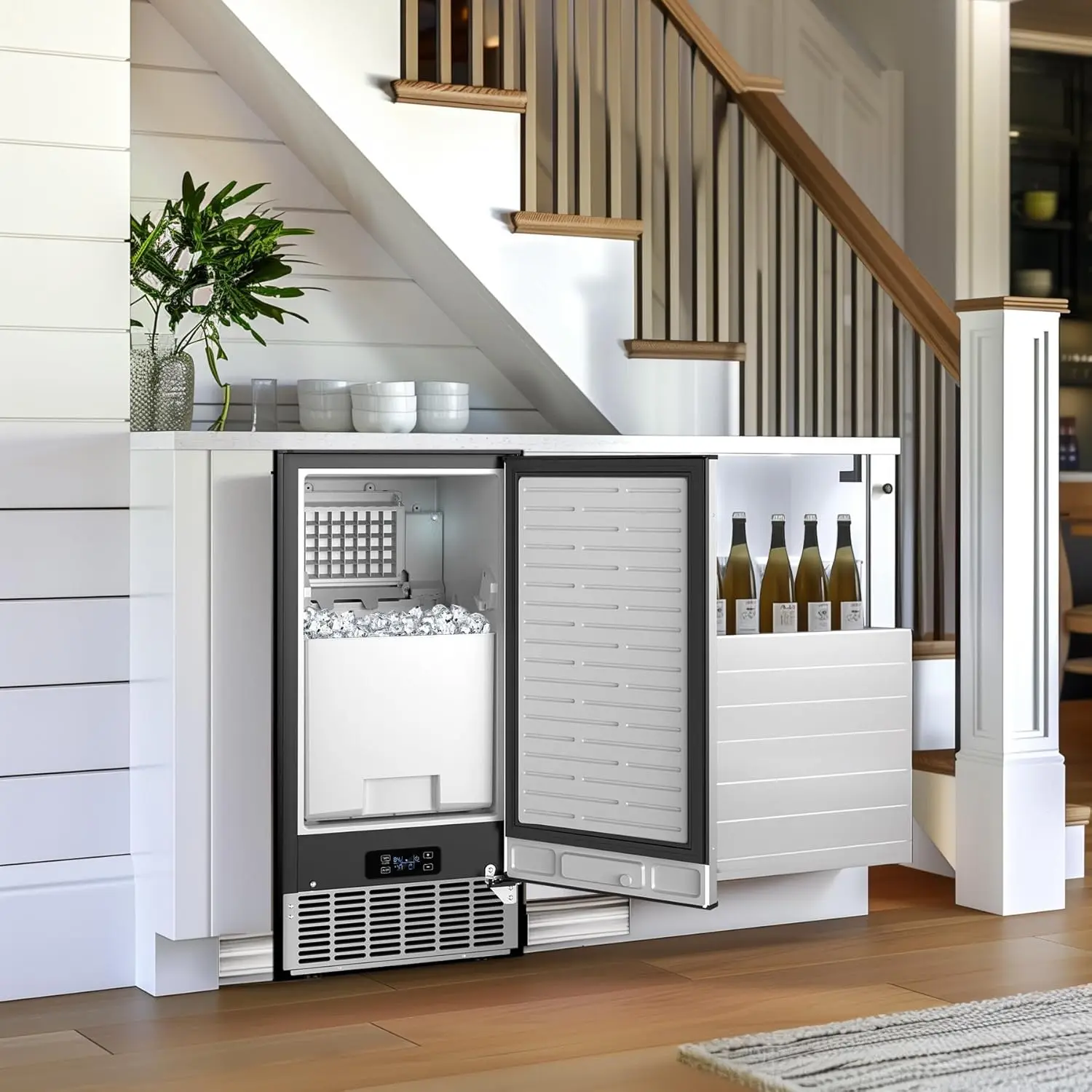 95 lb/jour avec bac de rangement de 35 lb, 40 cubes en 10 minutes, porte réversible, machine à glace intégrée pour le bureau à domicile et le commerce