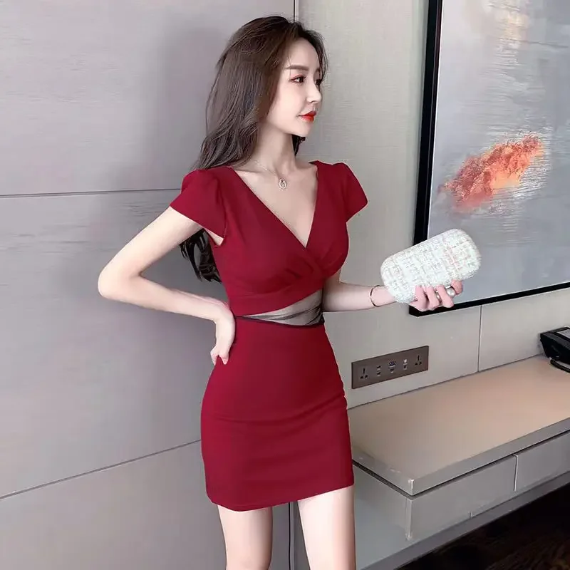 コルセット女性ドレスセクシーなボディコンミニショート女性のドレスメッシュコケットスリーブタイトシックでエレガントなかなり美しい Y2k ホット