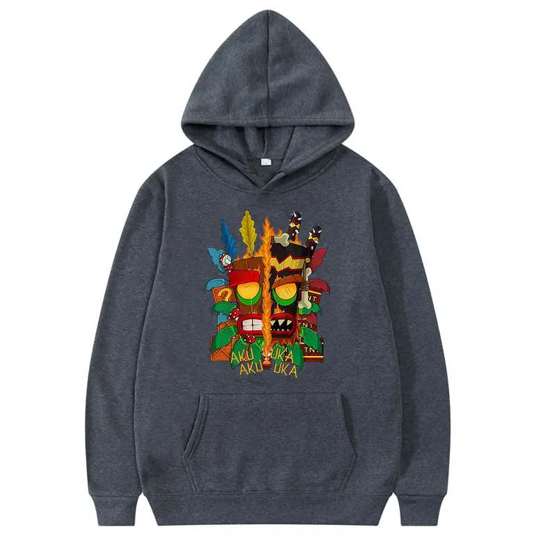Game Crash Bandicoot Aku Uka Graphic Hoodie Men Women Casual Fleece Cotton Vintage Sweatshirt Men's Fashion Oversized Pullover