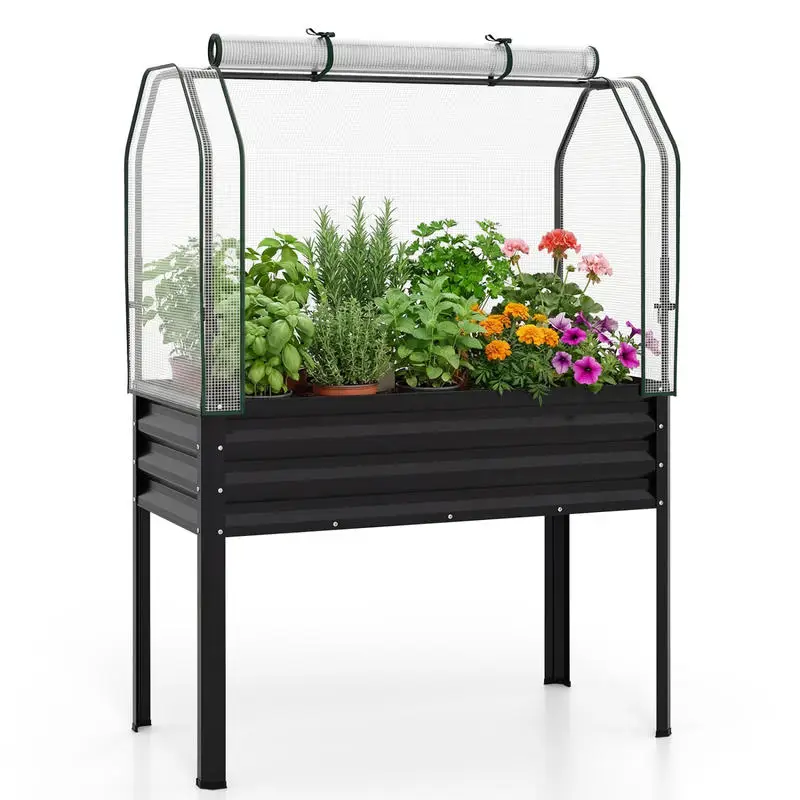 Outdoor Portable Greenhouse Kit With Galvanized Steel Frame And Clear Cover, Featuring Zipper Door And Ventilation Windows For Backyard Patio Vegetable Flower Growing, Black