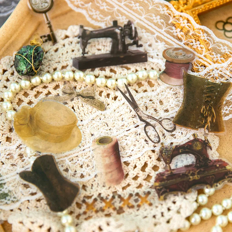 30 - Sheet Vintage Item Label Stickers, with Retro Patterns like Old - fashioned Keys and Pocket Watches, for Decorating Crafts