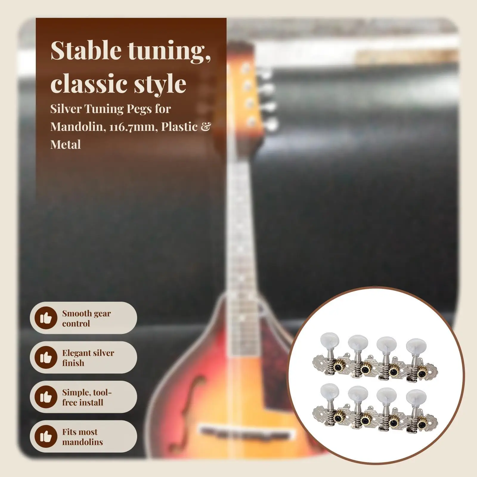 Mandolin Tuner Heads 1 15 Gear Stable Machines 4L 4R Silver Pegs for Mandolin 8 String Instruments Parts
