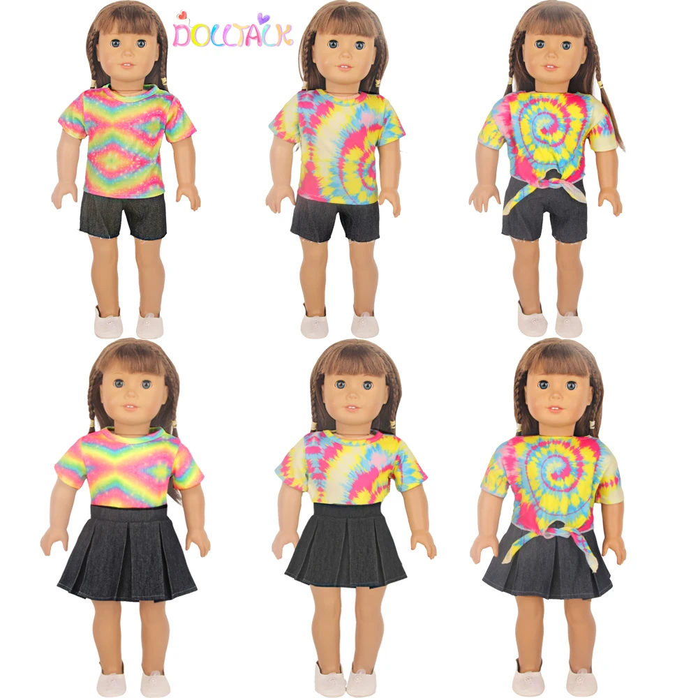 Colorful Bandhnu T-shirt+Shorts/Skirt Clothes Set For American 18 Inch Girl Doll Bohemian Outfit For 43cm Baby New Born,OG Dolls