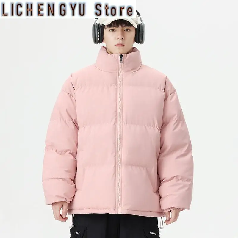 Autumn and Winter  Dopamine  Cotton  Jacket, Men's Stand-up Collar Coat, Men's  Thick Pure Color Warm Cotton Jacket, Cotton Coat