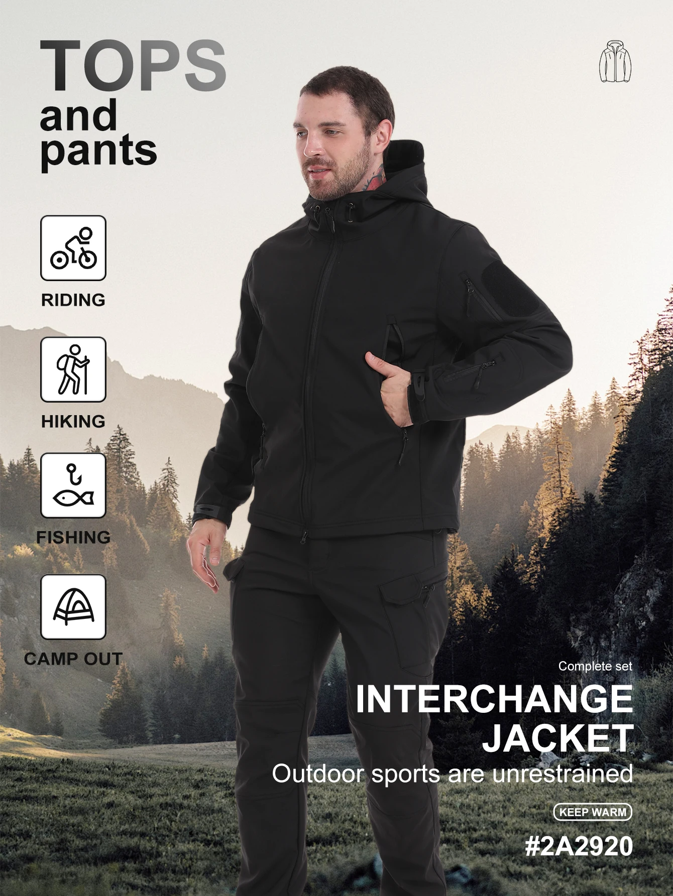 

Esdy 1 Set of Men's Outdoor Fleece-Lined Jacket Suit, Outdoor Softshell Jacket, Mountaineering Suit, Men's Outdoor Tactical Jacket and Pants, Winter Thickened Warm Coat, Hunting Polar Softshell Suit, Outdoor Tactical S