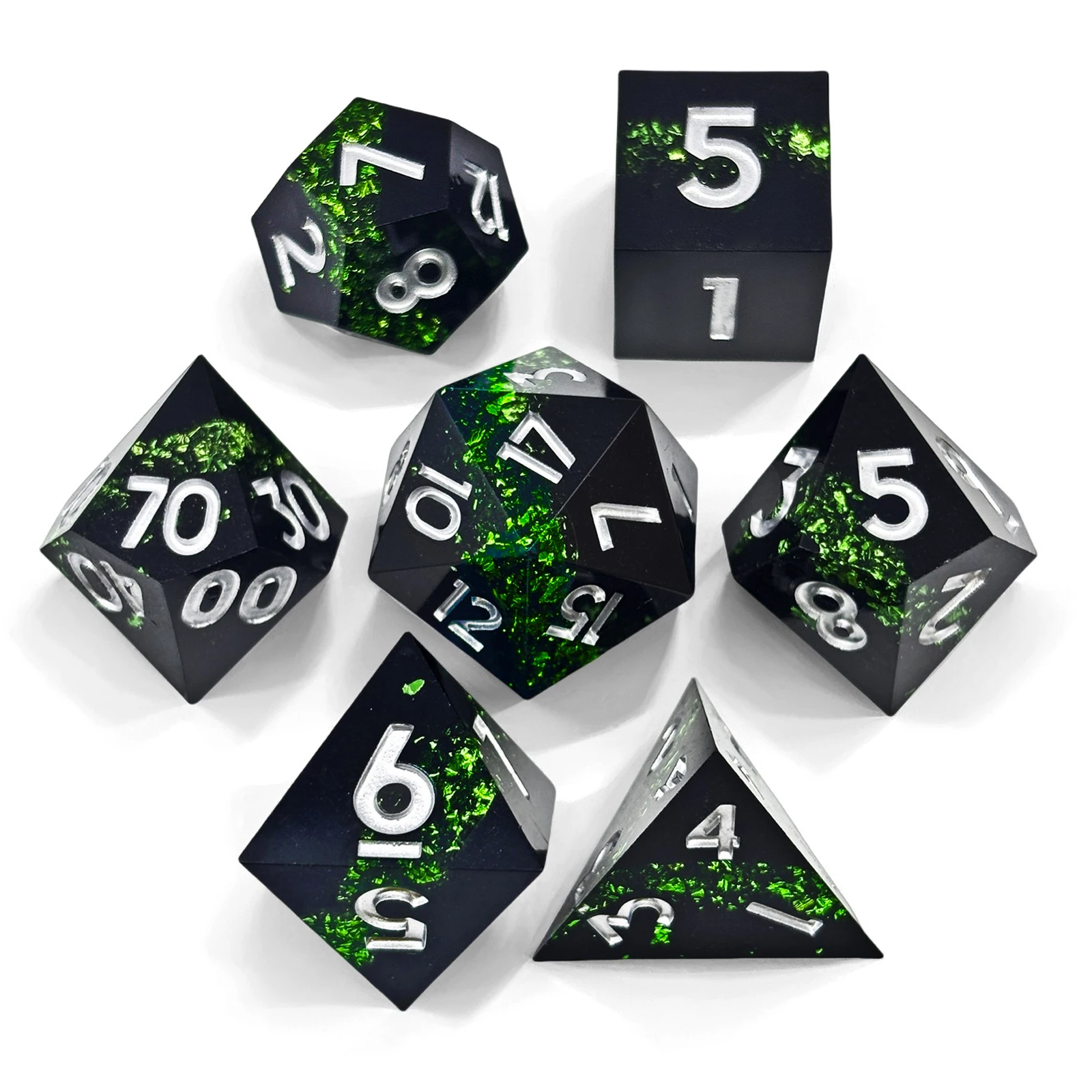 مجموعة نرد من الراتينج الأسود مكونة من سبعة طبقات مع نرد ألعاب لوح الخيال متعدد الأوجه مناسبة لألعاب فريق الجري DND TRPG #2