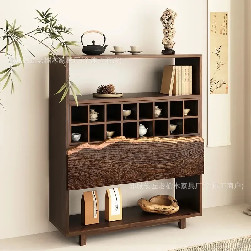 Silent Wind Tea Set Storage Rack Old Elm Solid Wood New Chinese Style Living Room Entrance Display Shelf Bogu Rack
