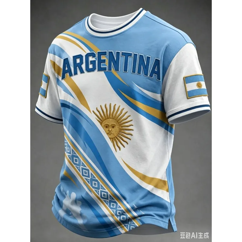 2026 Argentina Fan Inspired Soccer Jersey Sun of May Wave Crew Neck Quick Drying Unisex Light Blue White Sports Football T-shirt