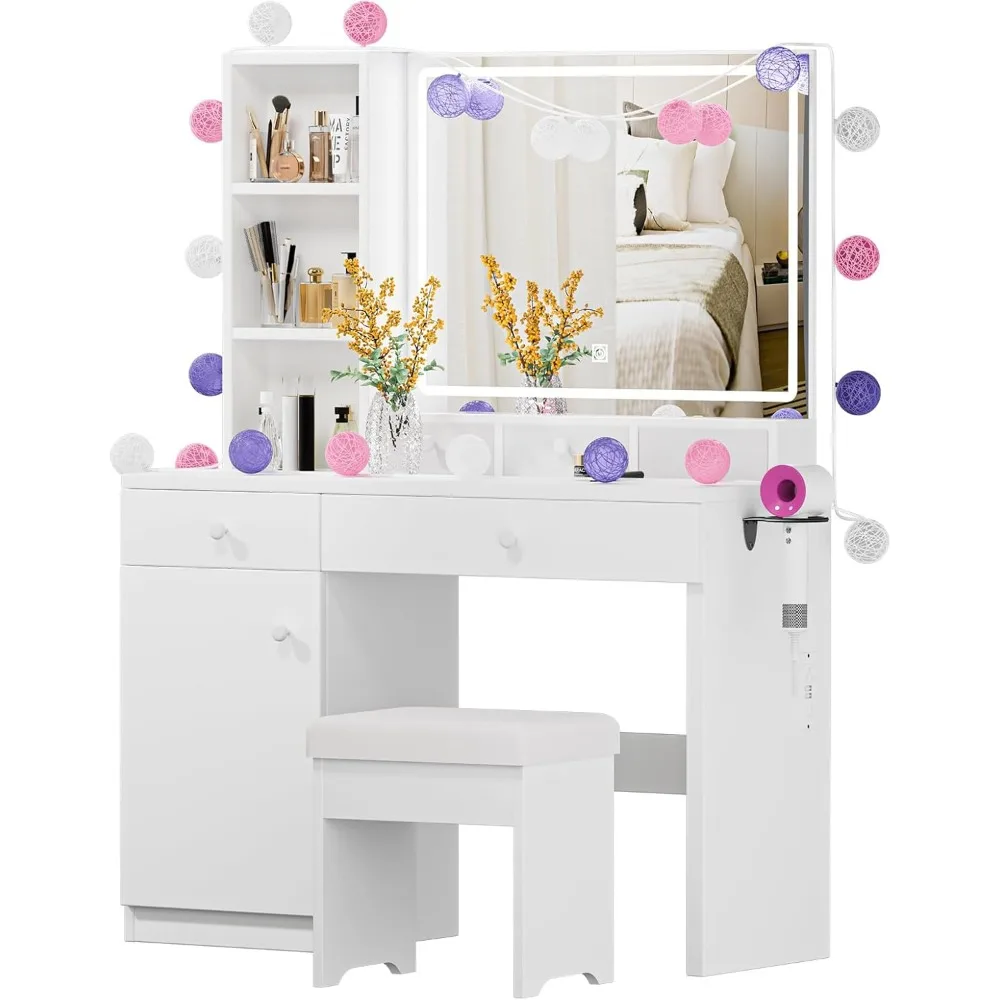 مكتب مكياج مع مرآة وأضواء LED، مكتب مكياج مع أضواء 3 ألوان، مكياج مع 5 أدراج و3 أرفف، Vanity Ta #1