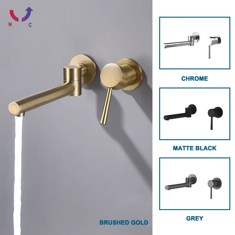 

Wash Basin Bathroom Faucet Hot And Cold Water Wall Mount Mixer Sink Tap Swivel Spout Bath With Modern Single Lever Handle