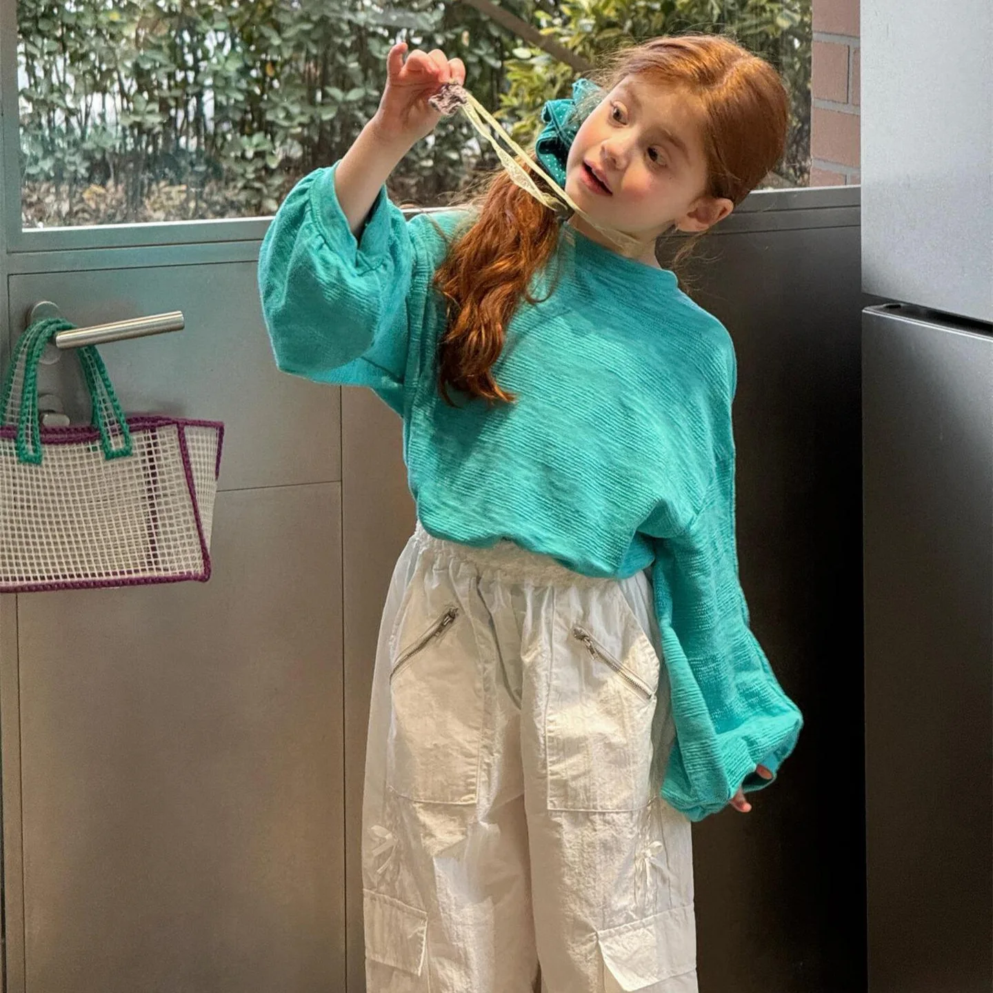 

Children Clothing Spring 2026 New Style Girls T-shirt Fashionable Solid Color Loose Round-neck Girls Casual Long-sleeved Top