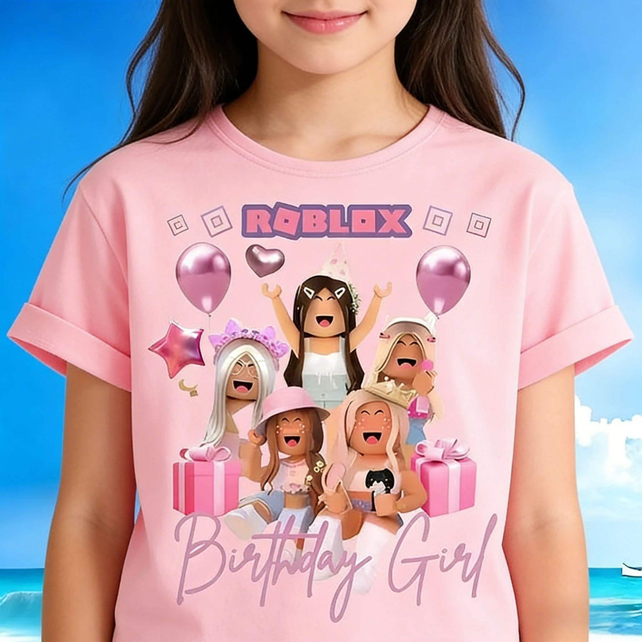 Camiseta Roblox de manga curta com estampa de desenho animado de anime, para meninos e meninas, de algodão puro, respirável e absorvente de suor, para o verão.