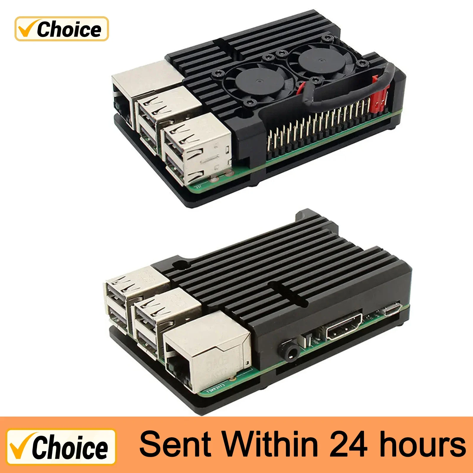 

For Raspberry Pi 3 Model B B+ Aluminum Case Shell Enclosure with w/ Dual Cooling Fan