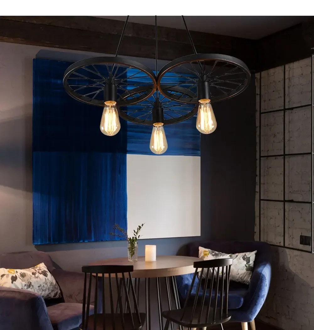 حار بيع الأمريكية خمر عجلة علوي قلادة ضوء الإبداعية شخصية أضواء الصناعية اديسون لمبة مصباح لغرفة المعيشة #6
