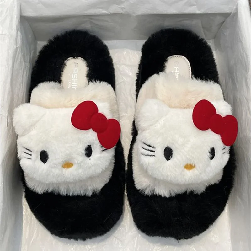 Sanrio Hello Kitty Cute Cartoon Hairy Slippers Women's Autumn Comfortable Warm One Word Slippers Fashion Trend Outdoor Slippers