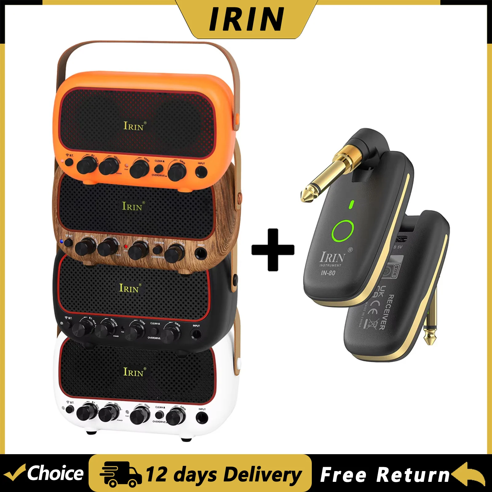 IRIN MY-01 Guitar Amplifier Wireless Bluetooth Amp Speaker with Clean & Overdrive Channel Free Gift Wireless Guitar System
