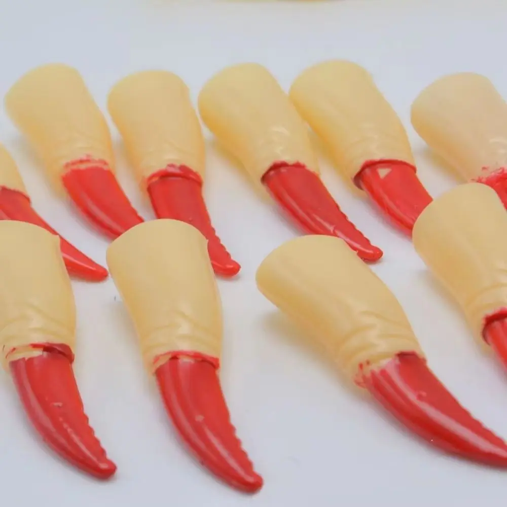 10Pcs/Set Luminous False Nail Covers Plastic Long Shape Glowing Nail Covers Red Black Halloween Party Supply Masquerade Ball