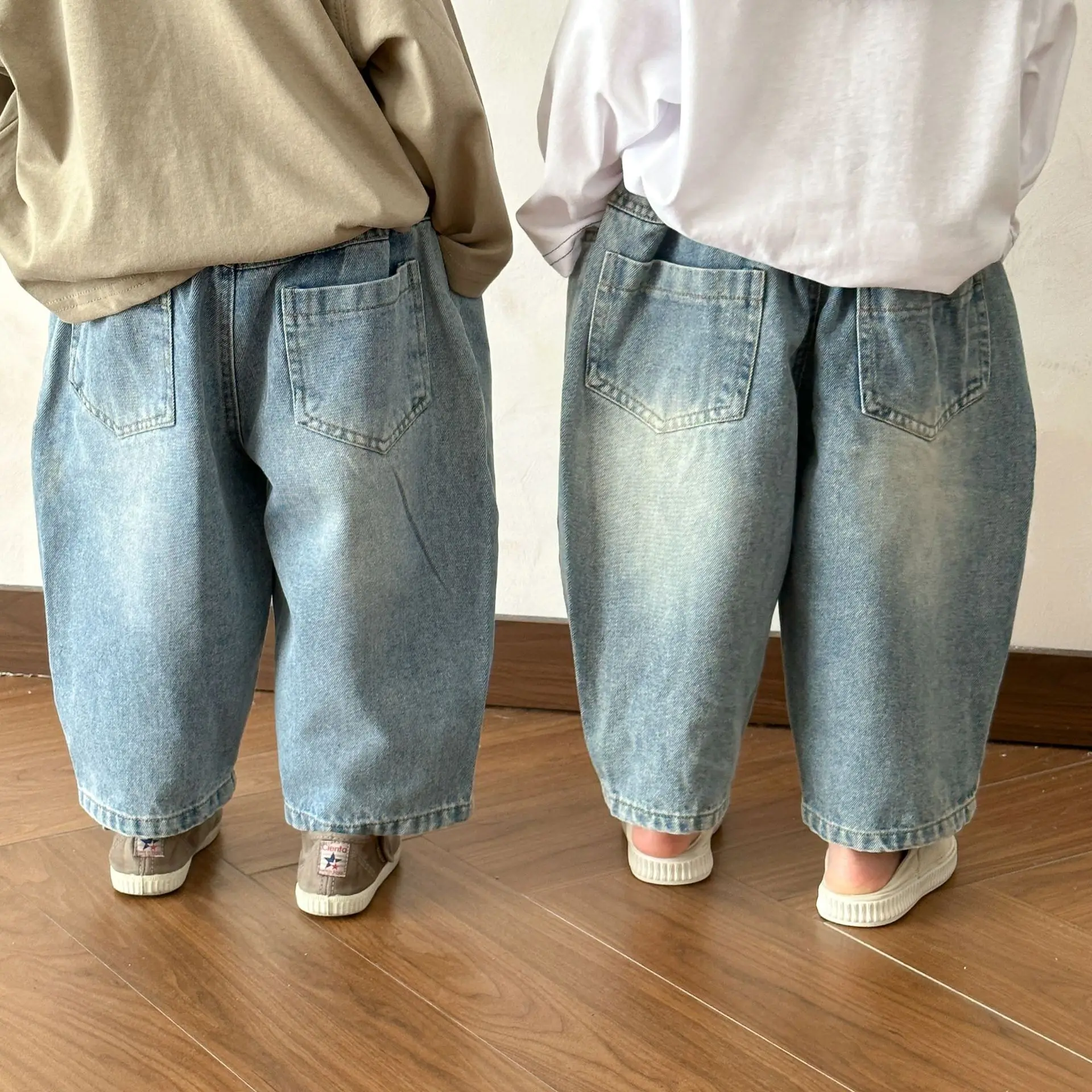 2025 Spring New Children Soft Denim Trousers Solid Boys Fashion Versatile Loose Jeans Girls Casual Pants Kids Clothes