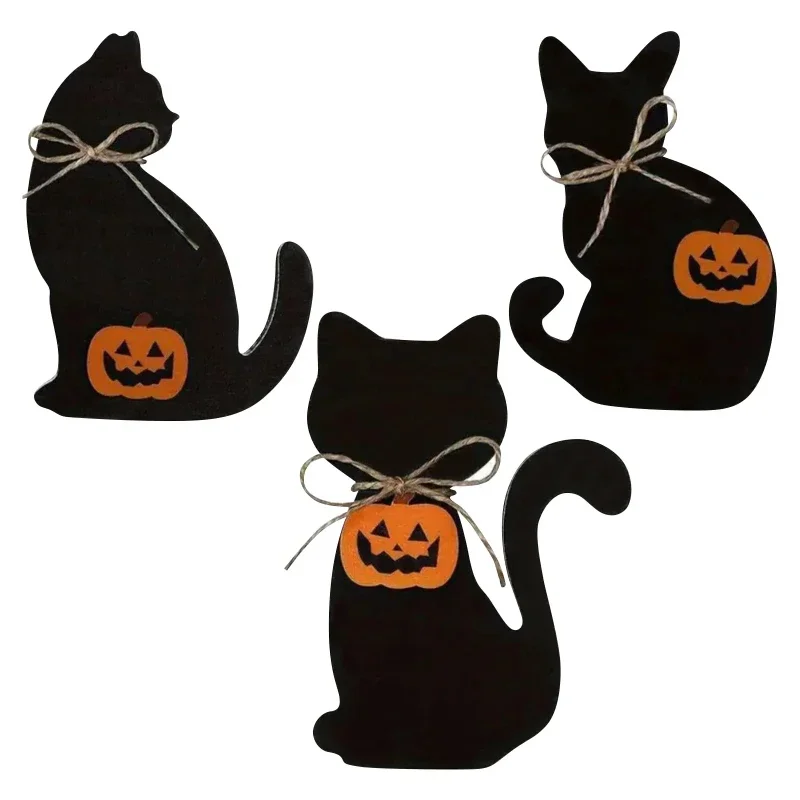 Latest High Quality Halloween Black Cat Wooden Table Cards Rustic Tiered Tray Signs Fall Home Desk Tabletop Decor
