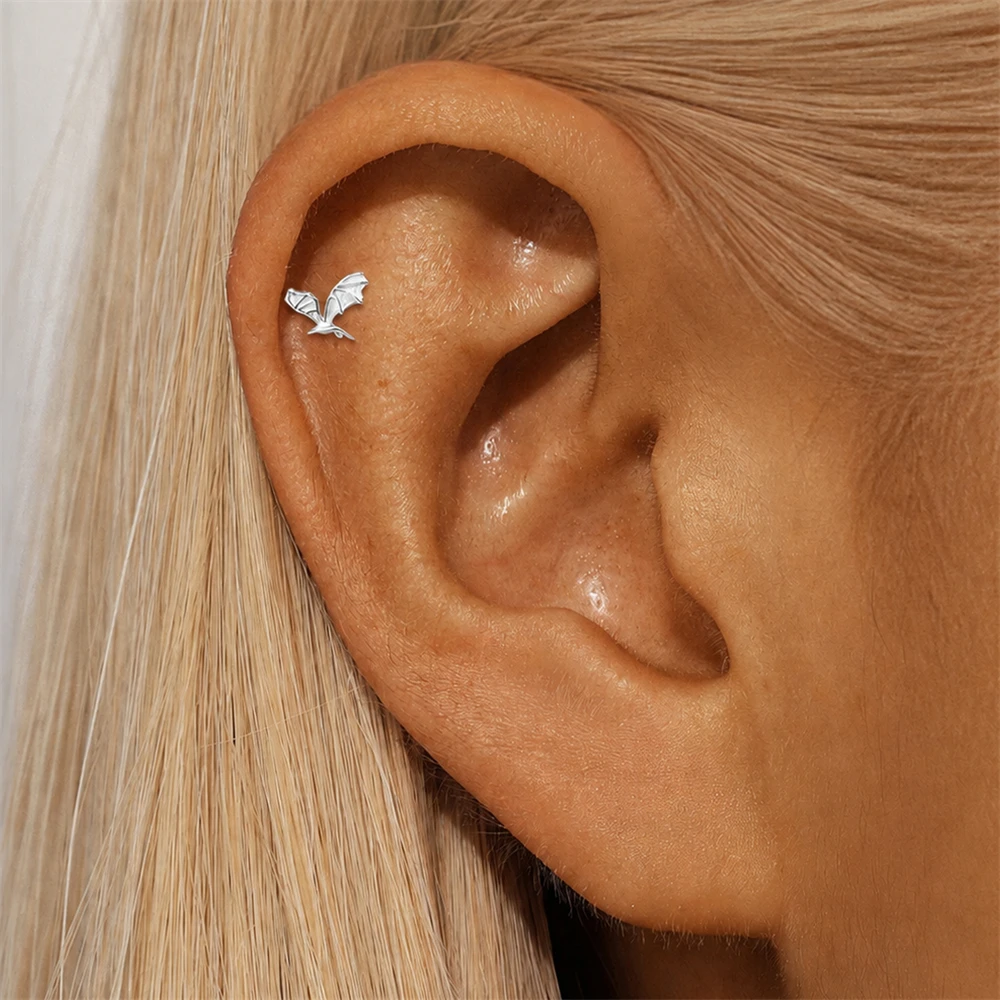 AIDE 1PC 925 Sterling Silber Glück Rot Koi Piercing Ohrring Für Frauen Geometrische Kette Zirkon Ohr Knochen Stud Ohrringe edlen Schmuck – Detail 37