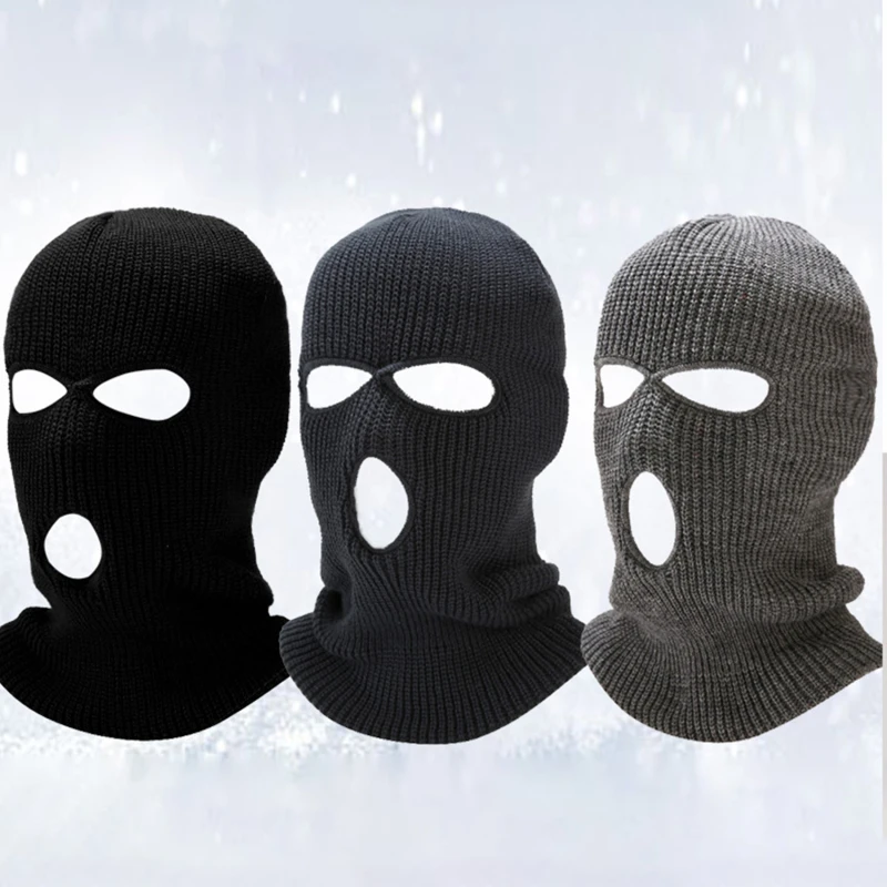 Winter Motorcycle Windproof Full Face Knit Hats Ski Mask Men Warm Wool Balaclava embroidery Winter hats Knitted 3 Holes Ski Mask