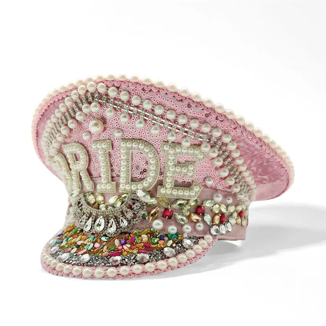 HongLuan Yellow Laser Leather Loop Captain Hat Rhinestone & Military Caps for Woman, Rave Festivals Accessories ＆ Party Cap Man