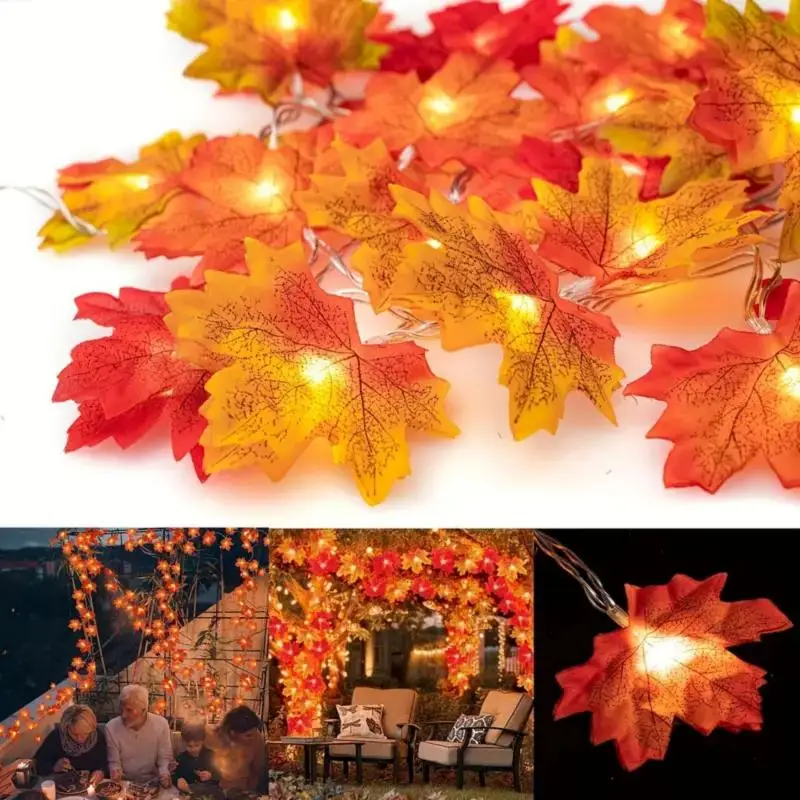 Maple Leaf String Lights 10/20/30/40 LED Lights Battery Operated Waterproof For Halloween Outdoor Autumn Thanksgiving Decor