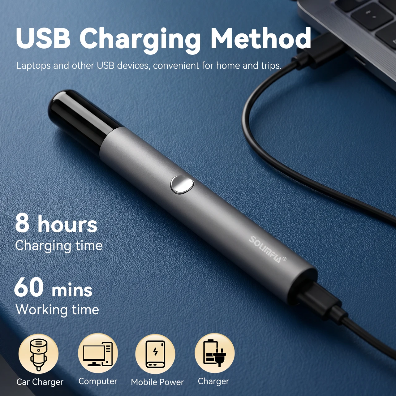 Solimpia Elektrischer Nasenhaarschneider für Männer, USB-Aufladung, Ohren-, Nasen- und Augenbrauen-Trimmer, Kotelettenrasierer, 2-in-1-Set – Detail 4