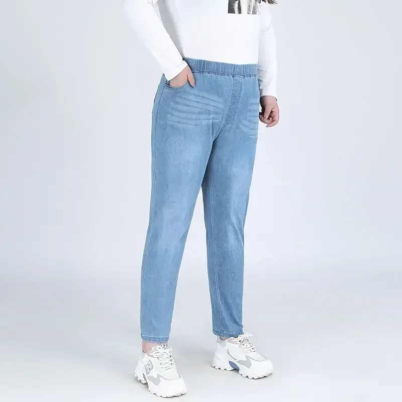 Plus Size Jeans Women\'s Mom Clothing Ankle Length Stretched Slim Fit 9XL 8XL 7XL Female Denim Trousers 6XL Girl High Waist Pants