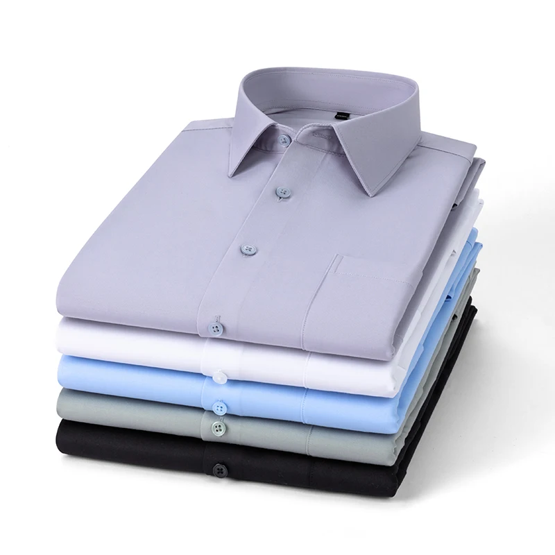 

solid color Modal long sleeve shirts for men slim fit formal plain shirt single pocket elastic tops soft white office clothes