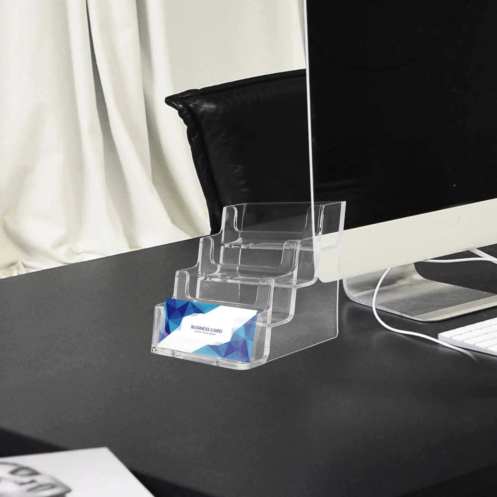 Business Card Holder Desktop Clear Acrylic Thickened Non Slip Base Compact Organizer Display Stand for Office Id Card Rack
