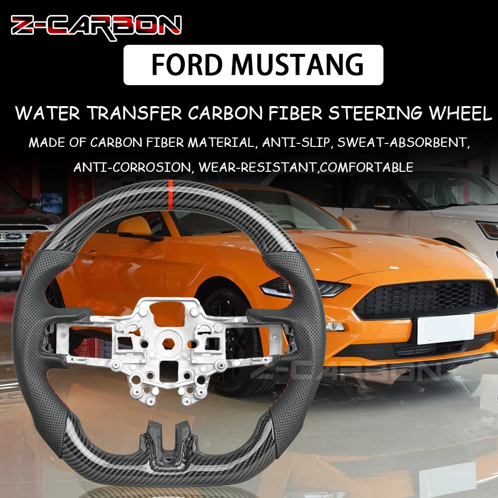 

Hydro Print Carbon Fiber Steering Wheel Fit For Ford Mustang 2015-2017 Ford 2018-2023 Volante Esportivo Carbon Fiber Leather