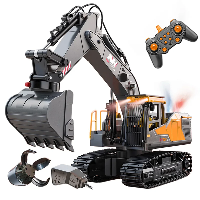 2.4Ghz 3 in 1 Multi-functional Children Simulated Smoke Electric Alloy Remote Control Mini Excavator Model Toys for Kids Gifts