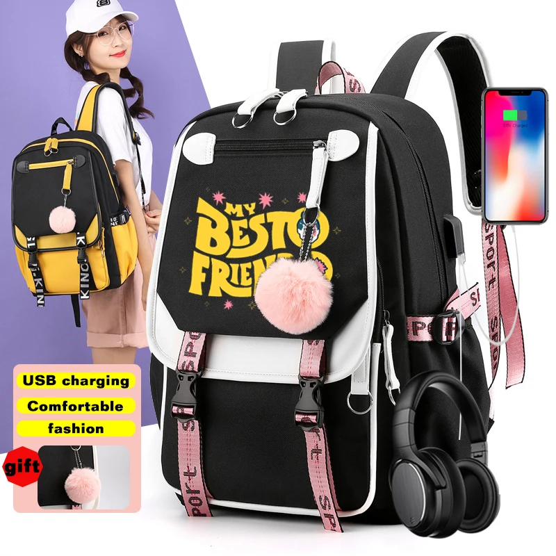 Saco de escola de anime da novidade para o adolescente portátil usb bagpack mochila kawaii mochila de jujutsu kaisen meu melhor amigo todo aoi