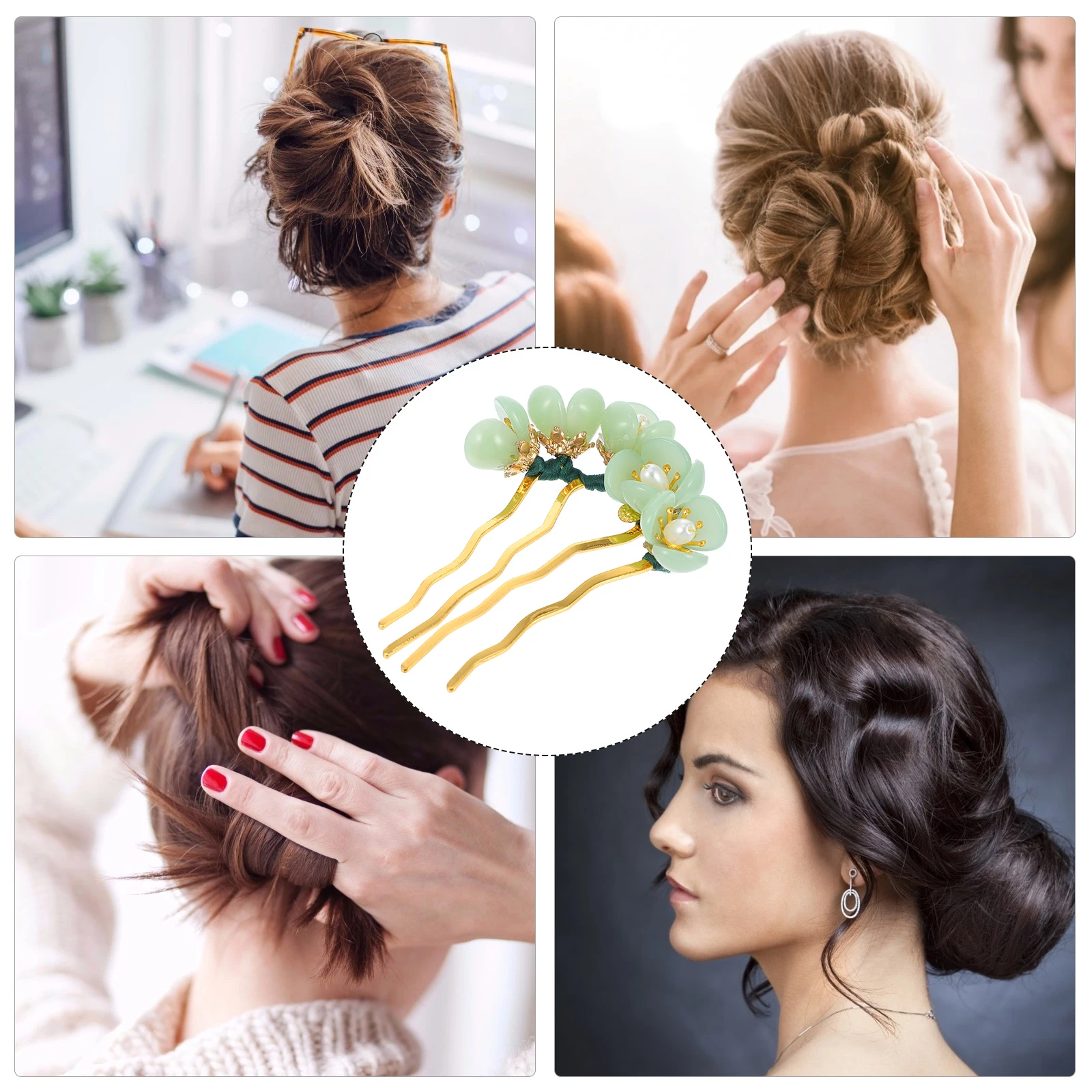 

Jade Flower Hairpin Durable Long Color Retention Elegant Women Wedding Hair Accessories Classic Fashionable Sticks