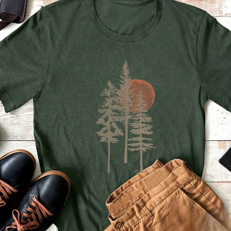 

Sequoia Nature Повседневная футболка с графическим принтом Уличная одежда Лесной кемпинг на открытом воздухе Эко-дерево Подарок Мужская эстетичная вентилируемая футболка с круглым вырезом