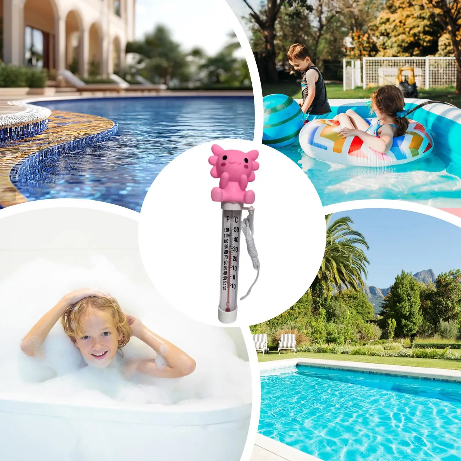 Large Salamander Floating Pool Thermometer, Easy Read Lizard Shape Water Temp Gauge with Rope, Fun Bath Toy for Spa Bathtub Pond