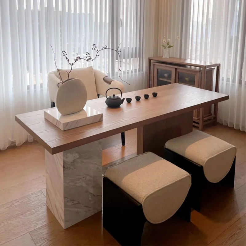 

Solid wood new Chinese ash wood balcony tea table and chair combination, office home living room tea table