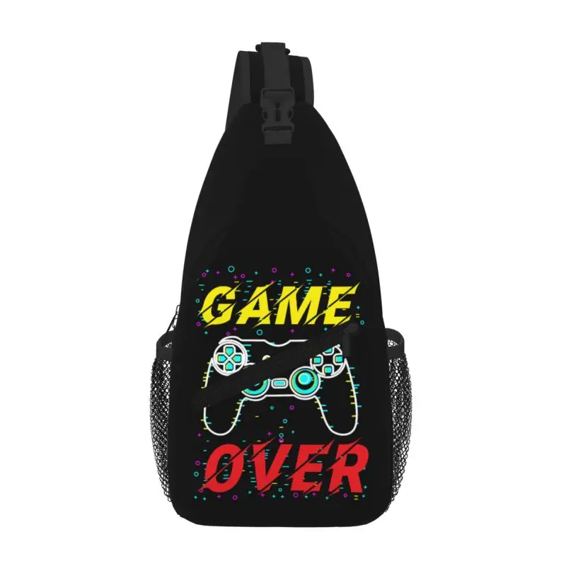 

Gaming Gamer Game Over Sling Crossbody Backpack Men Custom Video Game Controller Gift Chest Shoulder Bag for Cycling Daypack