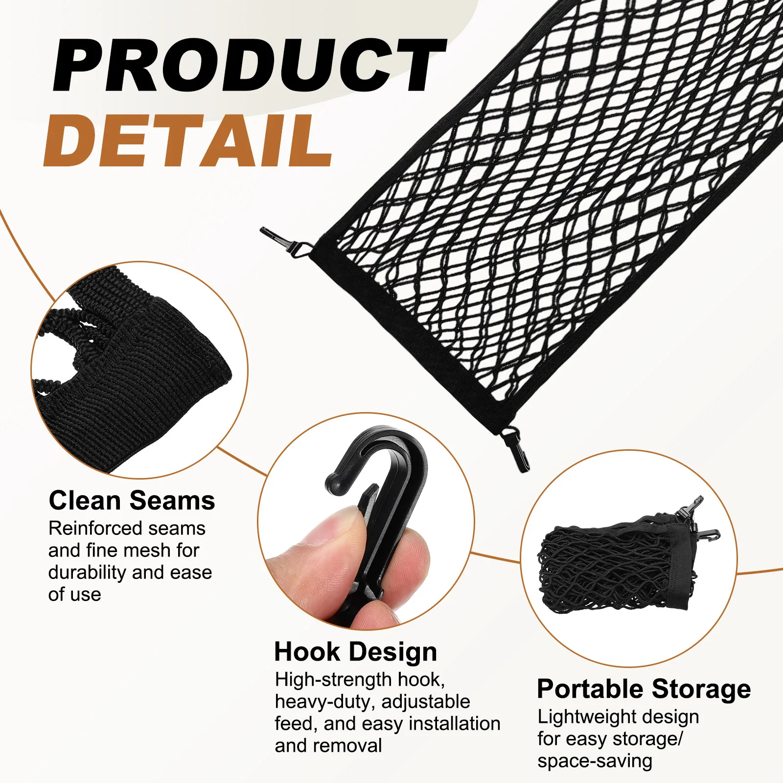 1Set Car Truck Cargo Nets Adjustable Elastic Nets Universal Stretchable Nets Car Interior Mesh Network Pocket with 8 Hooks Black