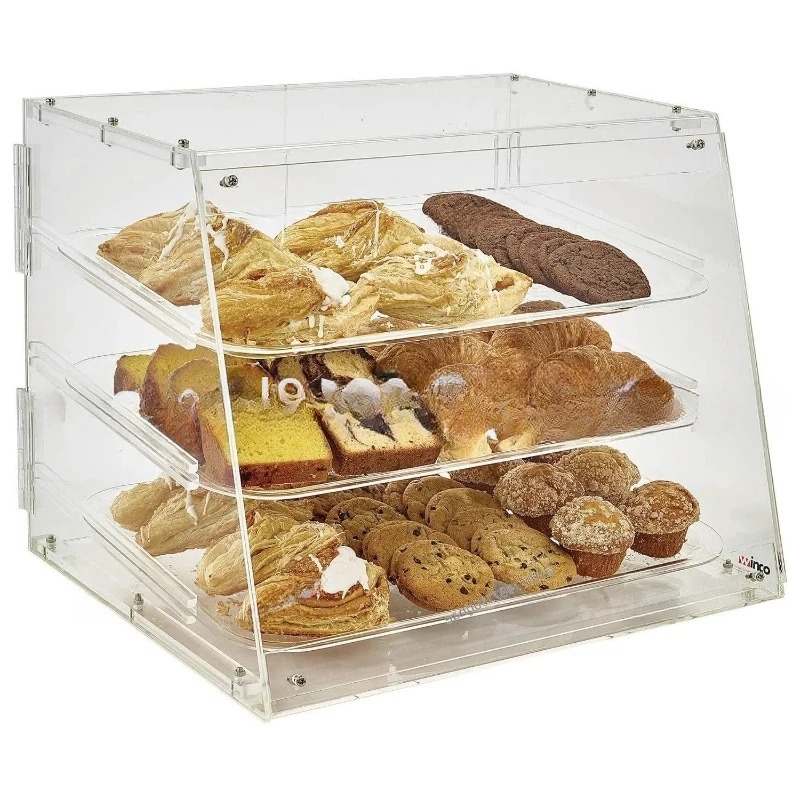 B-M Acrylic pastry display rack, multi-layer bread display cabinet with door, donut biscuit cake display cabinet