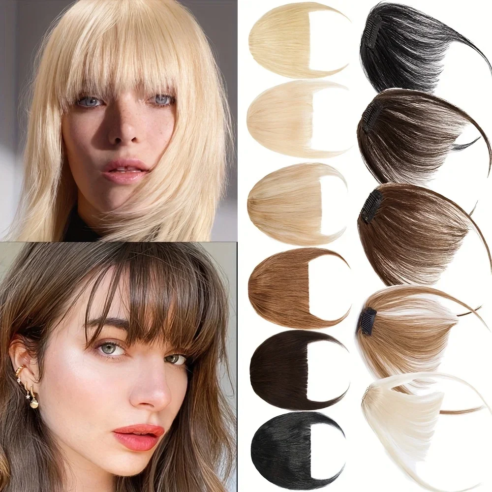 

PROKYVITY Human Hair bangs 3 invisible clips in Straight Remy Natural Human Hair Fringe Temples Hairpieces for Women Girls