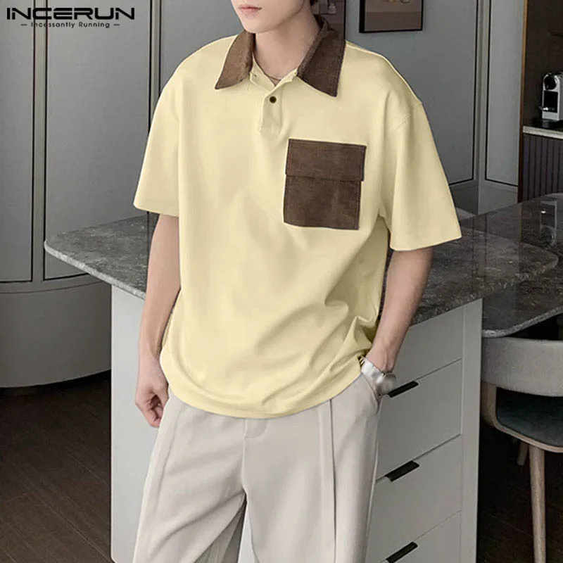 

Рубашка INCERUN мужская с отложным воротником, Повседневная Уличная одежда с короткими рукавами, модная сорочка в стиле пэчворк, лето 2024