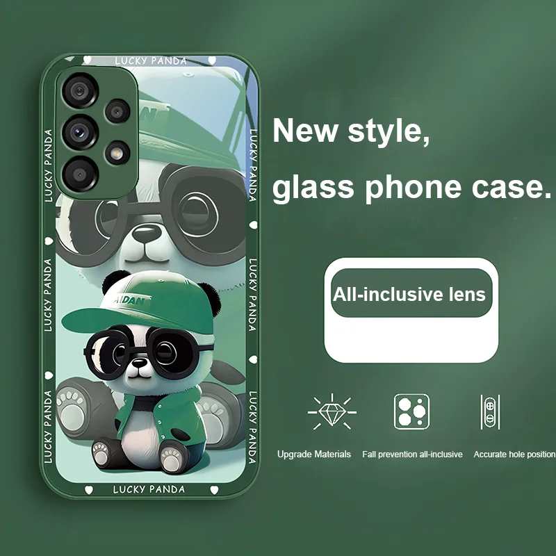 Panda with glasses for Samsung Galaxy Note 8 9 S10 Plus S20 S21 FE S23 Ultra A70 72 73 50 51 52 53 Tempered glass phone case