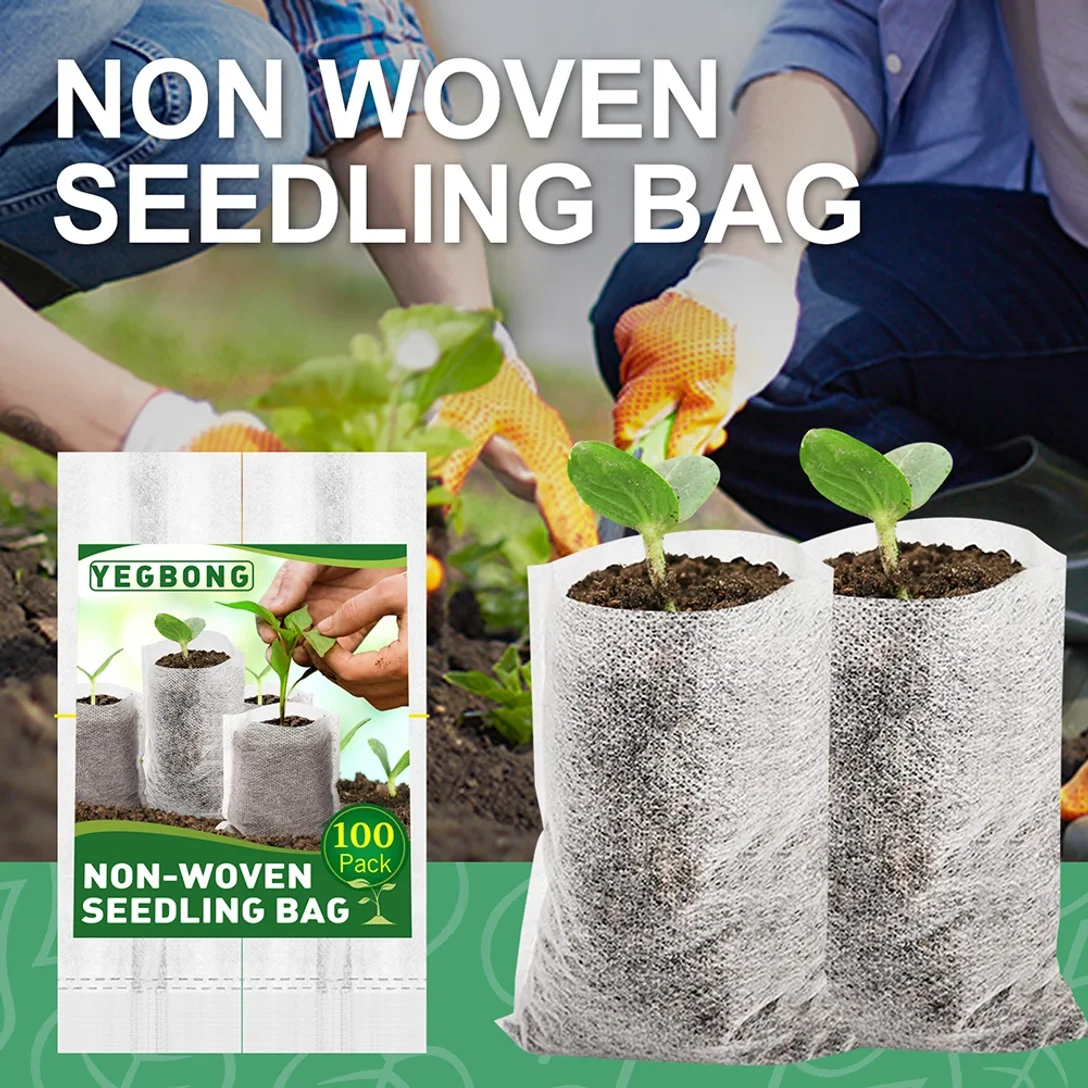 100pcs Biodegradable Nonwoven Fabric Nursery Plant Grow Bags Seedling bags