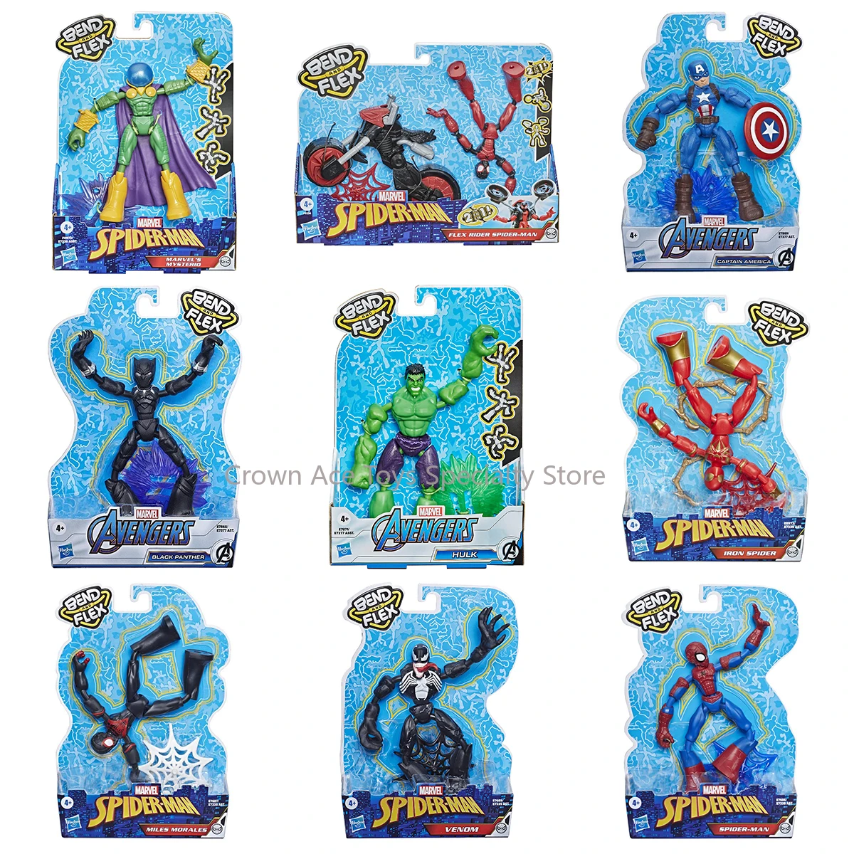 Marvel Spider-Man Venom Captain America Mysterio Black Panther Bend and Flex Action Figure Includes Web Accessory Ages 4 and Up