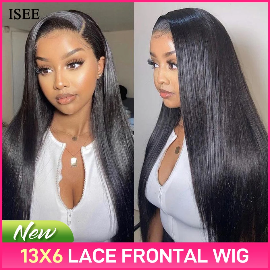 ISEE HAIR Glueless 13x6 HD Straight Full Lace Frontal Human Hair Wigs Pre Cut Pre Plucked Lace Frontal Wigs Invisi Draw Strings