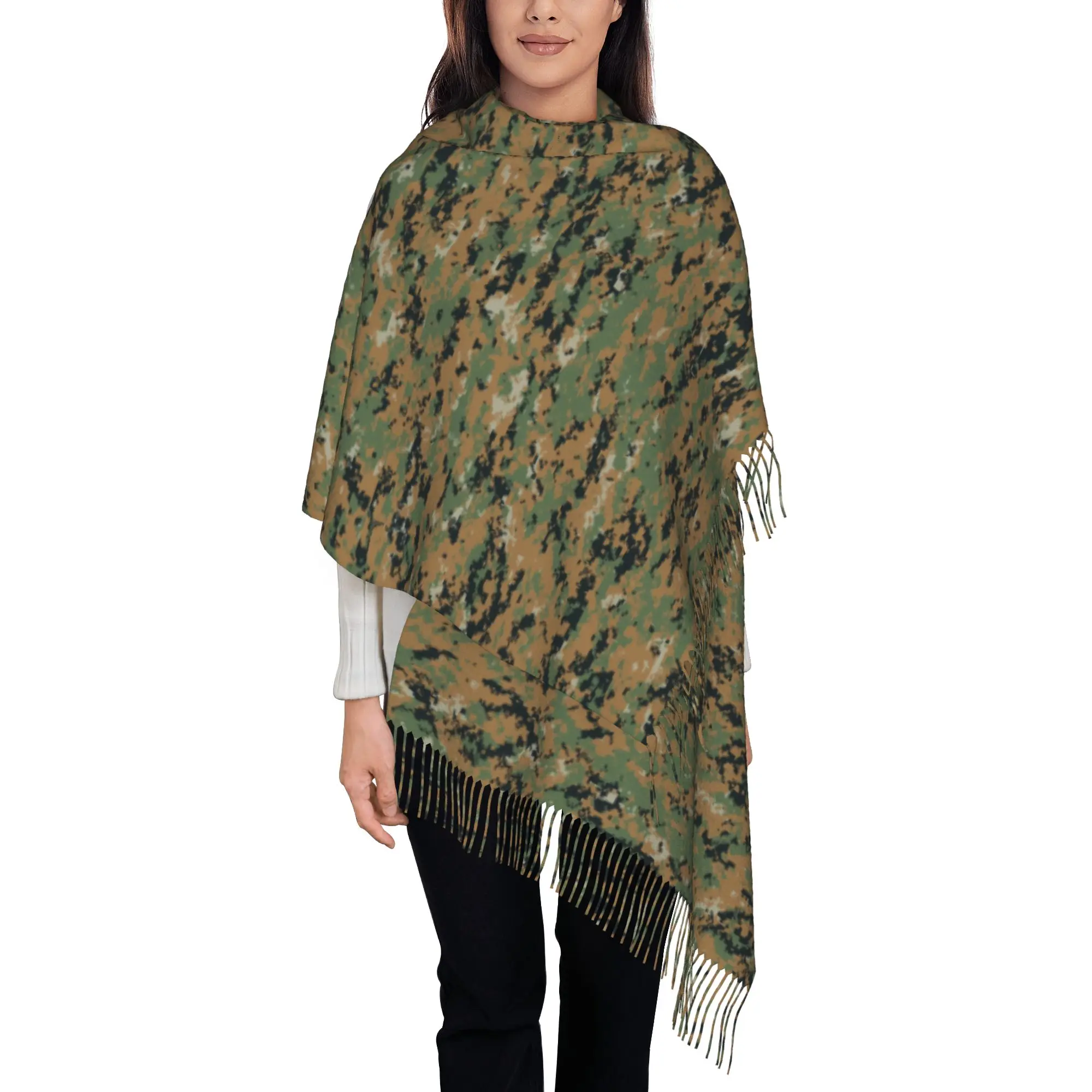 

Custom Marpat Camo Scarf Wrap Women Long Winter Warm Tassel Shawl Unisex Scarves